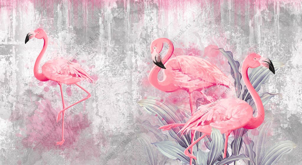 Фотообои Фламинго на сером фоне