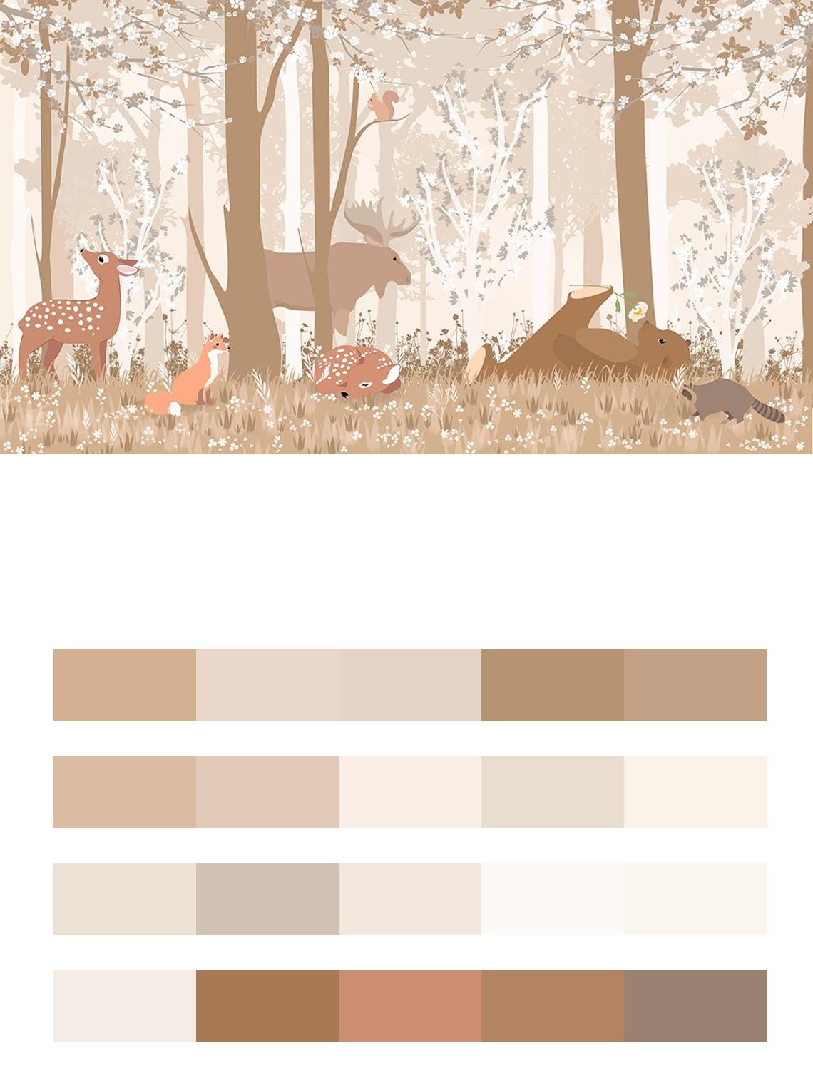 животные в лесу в бежевых тонах цвета